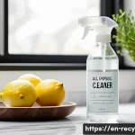 Home 20 천연 세제 DIY - A bright and cozy modern kitchen scene featuring a clear glass spray bottle labeled "All-Purpose Cle...