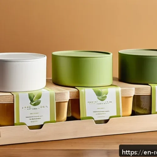 Home 30 친환경 포장재 트렌드 - A modern, eco-friendly packaging display featuring various bioplastic containers made from corn star...